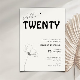 Elegant Hello Twenty Bold Typography 20th Birthday 招待状
