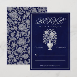 Elegant Heritage Flower Vase Navy Wedding 出欠カード