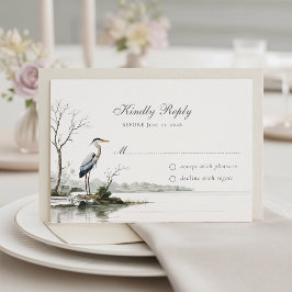Elegant Heron Toile French Country Wedding 出欠カード