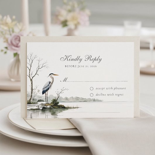Elegant Heron Toile French Country Wedding 出欠カード