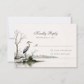 Elegant Heron Toile French Country Wedding 出欠カード (正面)