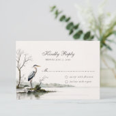 Elegant Heron Toile French Country Wedding 出欠カード (スタンド正面)