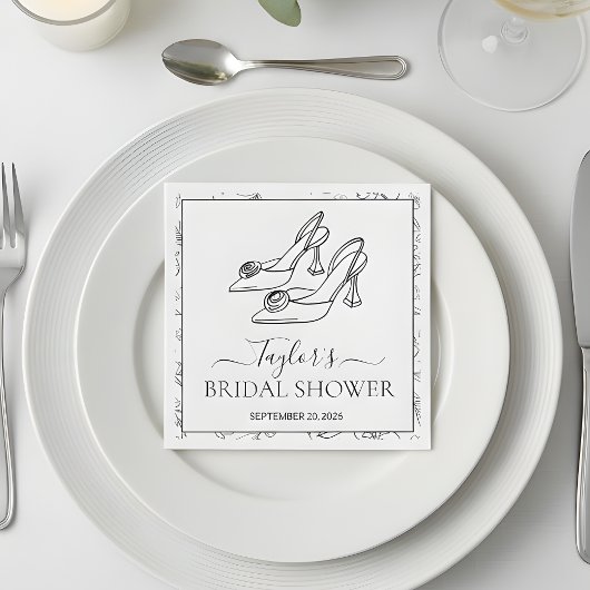 Elegant High Heels Floral Bridal Shower  スタンダードカクテルナプキン
