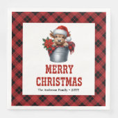 Elegant highland cow Christmas napkins buffalo  (正面)