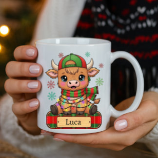 Elegant Highland Cow Personalized Name Christmas コーヒーマグカップ