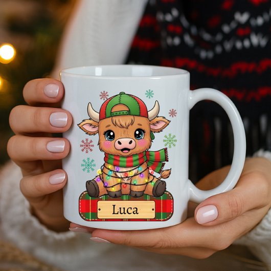 Elegant Highland Cow Personalized Name Christmas コーヒーマグカップ