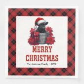 Elegant highland cow red black plaid Xmas napkins (正面)