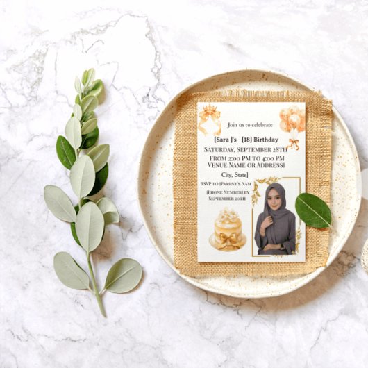 Elegant Hijabi 18th Birthday Photo Invitation | Go アクリル招待状