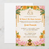 Elegant Hindu Griha Pravesh Ceremony Invitation 招待状 (正面/裏面)