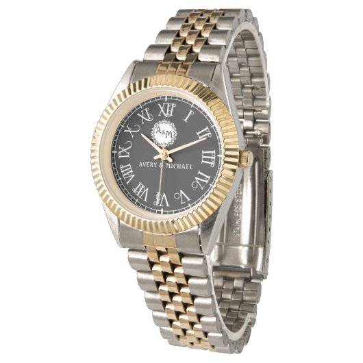 Elegant His and Her Monogram Anniversary 腕時計 (アングル)