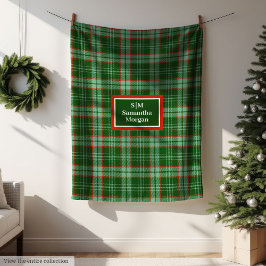 Elegant Holiday Blanket Red Green Monogram Touch フリースブランケット