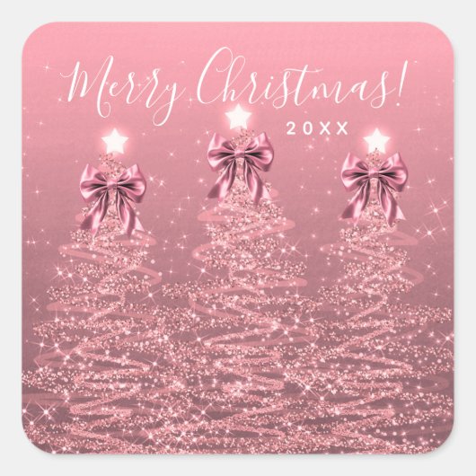 Elegant Holiday Blush Pink Christmas Trees Bows スクエアシール (正面)