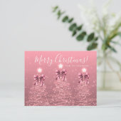 Elegant Holiday Blush Pink Christmas Trees Bows ポストカード (スタンド正面)