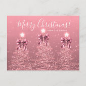 Elegant Holiday Blush Pink Christmas Trees Bows ポストカード (正面)