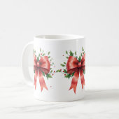 Elegant Holiday Bow with Holly Leaves Design コーヒーマグカップ (正面左)