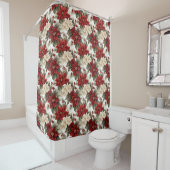 Elegant Holiday Curtain Red Bloom Bathroom Gift シャワーカーテン (インサイチュ)