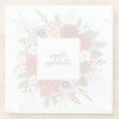 Elegant Holiday Floral Wreath Happy Holidays ガラスコースター (裏面)