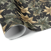 Elegant Holiday Foliage Wrapping Paper on Black ラッピングペーパー (ロールコーナー)
