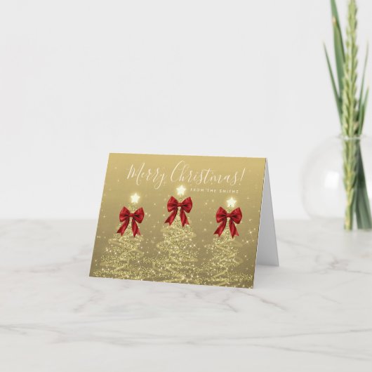 Elegant Holiday Gold Christmas Trees Greeting Red  シーズンカード (正面)