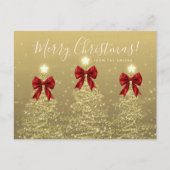 Elegant Holiday Gold Christmas Trees w/ Red Bows ポストカード (正面)