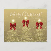 Elegant Holiday Gold Christmas Trees w/ Red Bows ポストカード (正面)