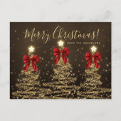 Elegant Holiday Gold Christmas Trees w/ Red Bows ポストカード (正面)