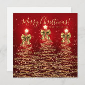 Elegant Holiday Gold Red Christmas Trees Greeting  シーズンカード (正面/裏面)