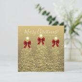 Elegant Holiday Gold Red Christmas Trees Greeting  シーズンカード (スタンド正面)