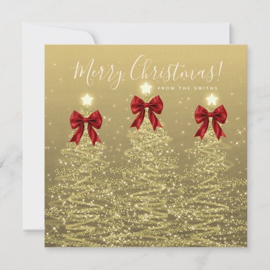 Elegant Holiday Gold Red Christmas Trees Greeting  シーズンカード (正面)
