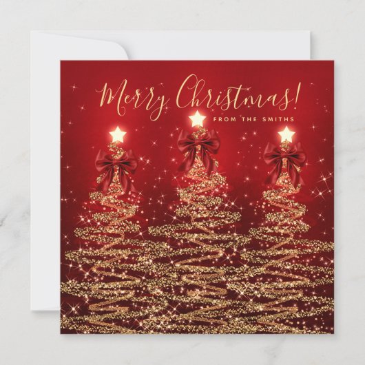 Elegant Holiday Gold Red Christmas Trees Greeting  シーズンカード (正面)