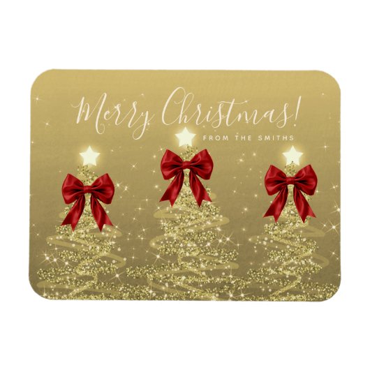 Elegant Holiday Gold Red Christmas Trees Greeting  マグネット (横)