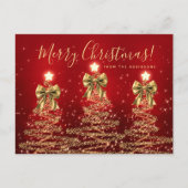 Elegant Holiday Gold Red Christmas Trees w/ Bows ポストカード (正面)