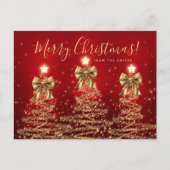 Elegant Holiday Gold Red Christmas Trees w/ Bows ポストカード (正面)