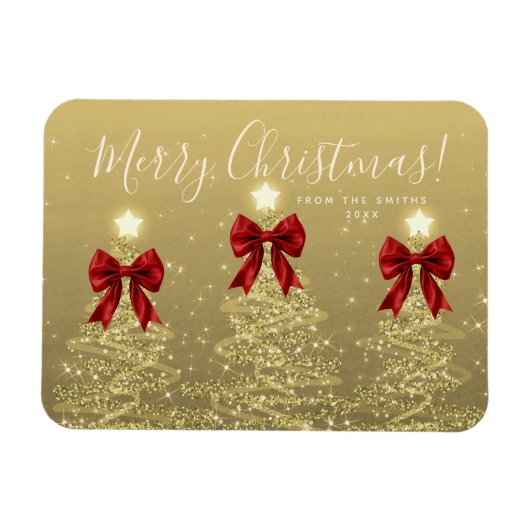 Elegant Holiday Gold Red Christmas Trees + Year マグネット (横)