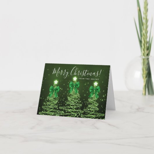 Elegant Holiday Green Christmas Trees Greeting  シーズンカード (正面)