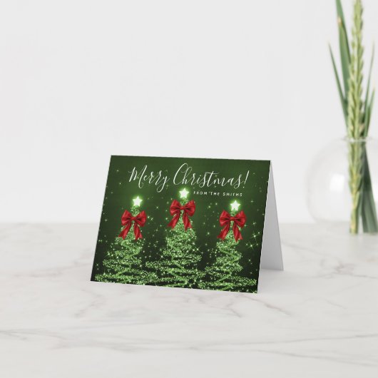 Elegant Holiday Green Christmas Trees Greeting Red シーズンカード (正面)