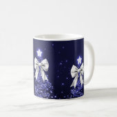 Elegant Holiday Navy Christmas Trees Silver Bows コーヒーマグカップ (正面右)