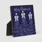 Elegant Holiday Navy Christmas Trees Silver Bows フォトプラーク (正面)