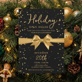 Elegant Holiday Open House Gold Bow Black 招待状