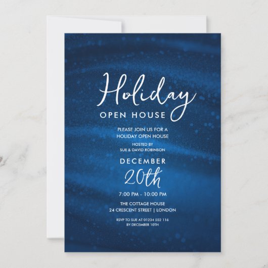 Elegant Holiday Open House Navy Sparkle Glam 招待状 (正面)
