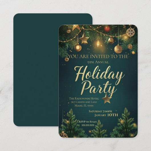 Elegant Holiday Party Invitation 招待状 (正面/裏面)