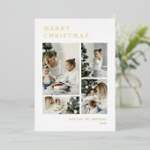 Elegant Holiday Photo Collage Christmas Card 箔シーズンカード (立ち正面)