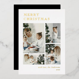 Elegant Holiday Photo Collage Christmas Card 箔シーズンカード