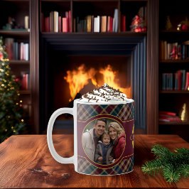 Elegant Holiday Photo Plaid Monogram Name コーヒーマグカップ