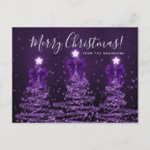 Elegant Holiday Purple Christmas Trees Bows ポストカード (正面)