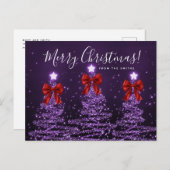 Elegant Holiday Purple Christmas Trees Red Bows ポストカード (正面/裏面)