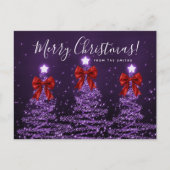 Elegant Holiday Purple Christmas Trees Red Bows ポストカード (正面)