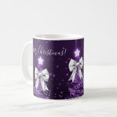 Elegant Holiday Purple Christmas Trees Silver Bows コーヒーマグカップ (正面左)