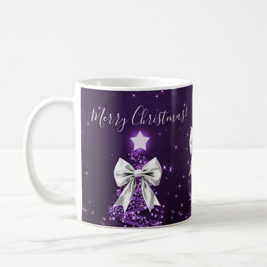 Elegant Holiday Purple Christmas Trees Silver Bows コーヒーマグカップ (左)