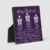 Elegant Holiday Purple Christmas Trees Silver Bows フォトプラーク (正面)